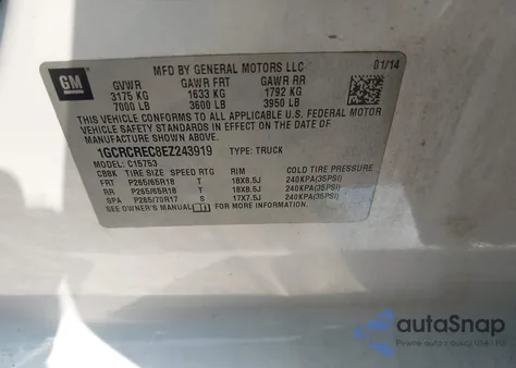 2014 Chevrolet Silverado 1500 1Lt из США, поврежденный, VIN 1GCRCREC8EZ243919